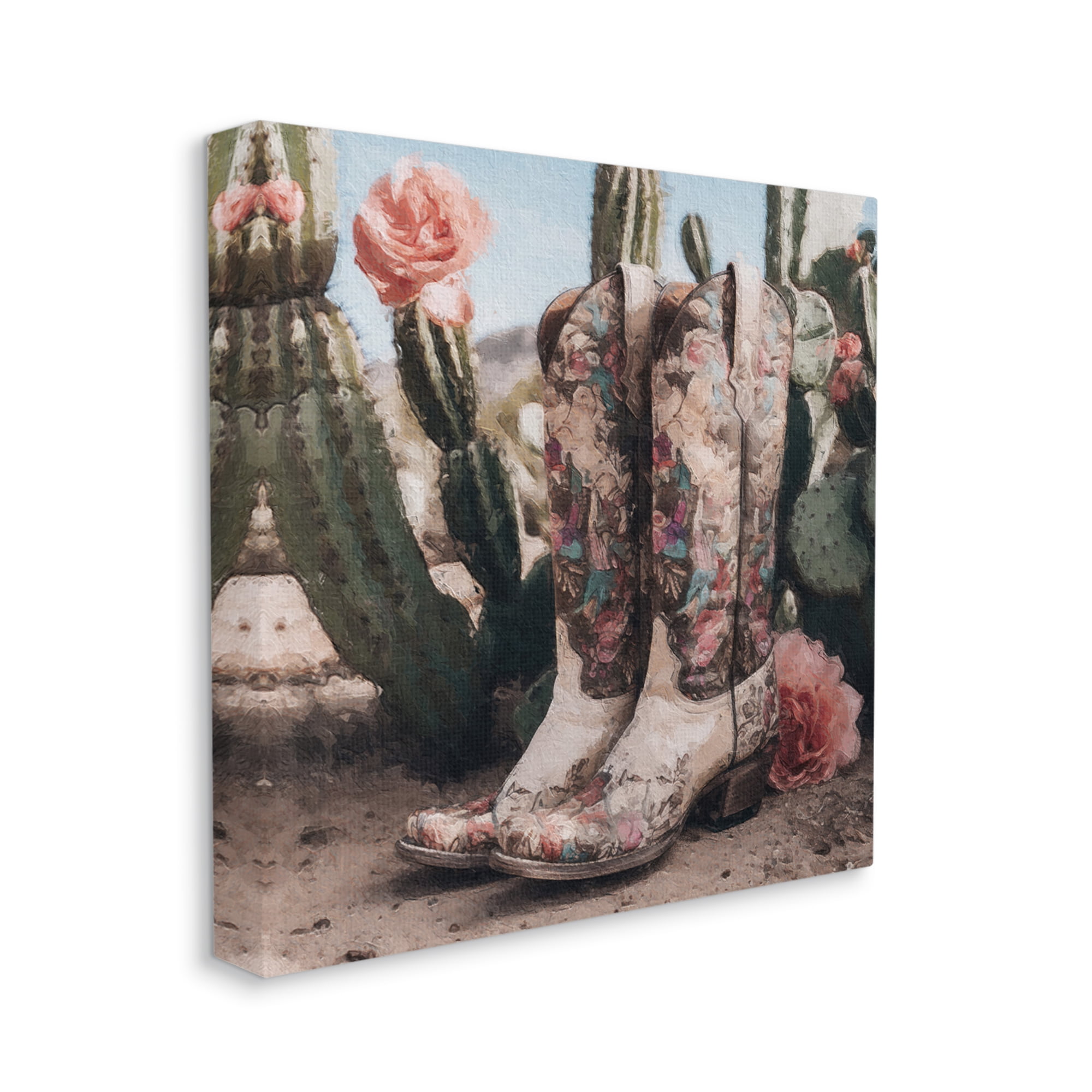 Stupell Industries Boots with Cactus Flowers Beauty & Fashion Painting Gallery Wrapped Canvas Print Wall Art, 24 x 24