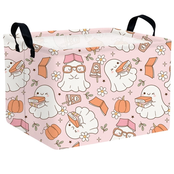 ASKETAM Cute Halloween Basket for Kids Trick or Treat Party Decor Storage Bin (Ghost Reading)