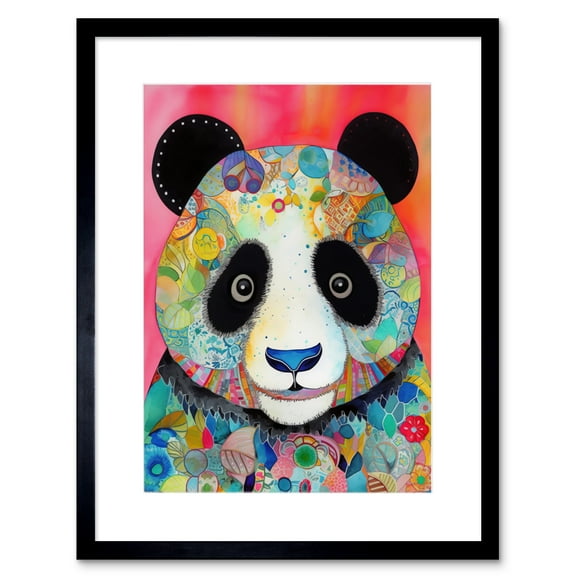 Panda Spirit Animal Portrait Folk Art Watercolour Painting Artwork Framed Print Wall Art 9X7 Inch