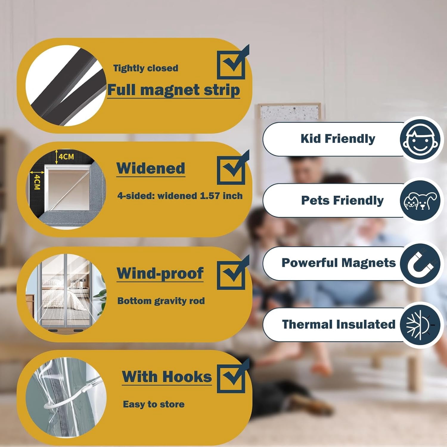 Magnetic Thermal Insulated Door Curtain Transparent Door Cover Self-Closing Keep No-drill Door Curtain for Home Use EVA Magnetic Door Curtain