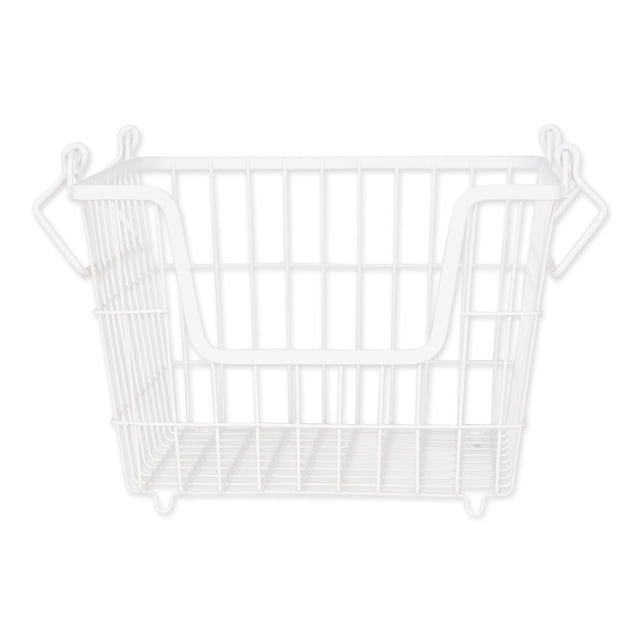 Cubo de almacenamiento DII, malla de alambre metálico, apilable, utilitario, blanco