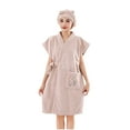 thumbnail image 3 of Xuniizn Womens Robes Plush Fleece Sleeveless Bathrobe with Shower Cap ​Warm Cozy Thick Nightgown with Pockets Fluffy Sleepwear Solid Color Bath Robe, 3 of 5