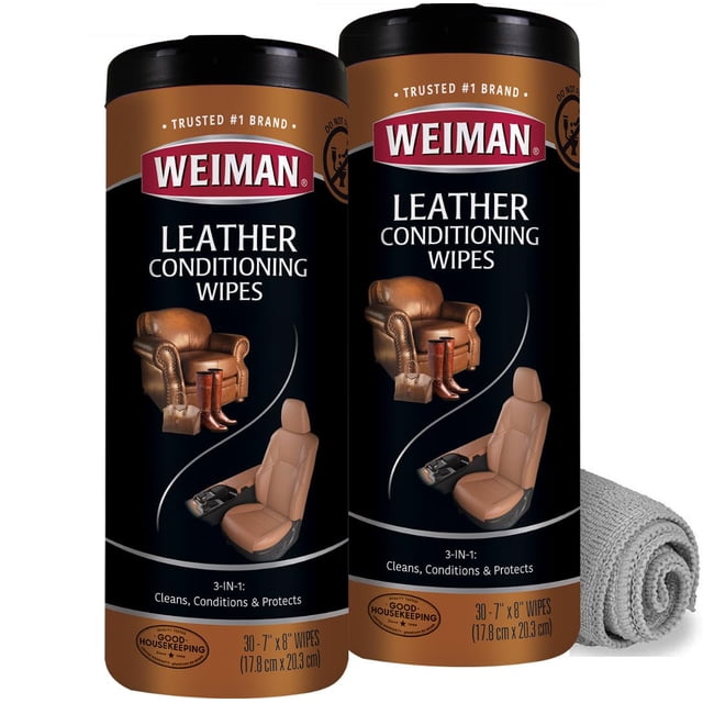 Toallitas limpiadoras de cuero Weiman Clean Condition UV Protect, paquete de 2