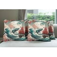 thumbnail image 2 of Ambesonne Nautical Throw Pillow Cover Pack of 4, Whale Sakura Spring Ocean, 4 Pcs-20" x 20", Teal Blush and Dark Coral, 2 of 5