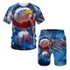 thumbnail image 3 of Nuevo conjunto de verano de manga corta con estampado 3D de águila del Día de la Independencia con relámpagos y arcoíris, conjunto de pantalones de playa de manga corta, 3 of 5