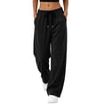 thumbnail image 5 of Athletic Pants For Womens Liweisiy Drawstring Elastic High Waist Loose Solid Color Trousers Casual Breathable Gym Workout Pants Black 3XL, 5 of 9