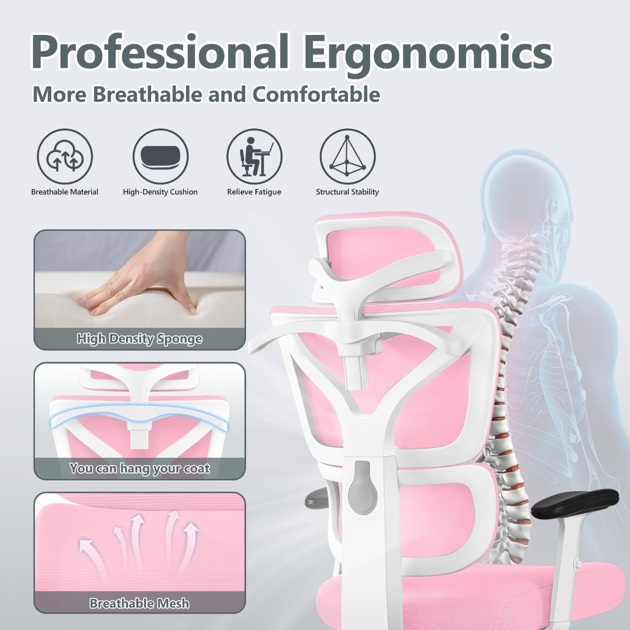 Office Chair, Ergonomic Desk Chair with Adjustable Height and Lumbar Support Swivel Desk Computer Chair with Flip up Armrests for Conference Room, Drak Gray