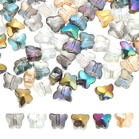Uxcell Butterfly Beads, 100Pcs Crystal Butterfly Beads Electroplated Czech Glass Beads