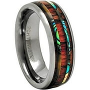 Men's Women's Tungsten Ring Abalone Koa Wood Wedding Band 8mm (13)