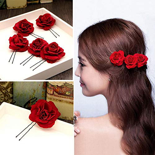 Kisslife Elegant Red Rose Bridal Hair Clips 6 Pack Hair Pins Wedding Women  and Girls Hair Accessories Bridesmaids Headpiece Wedding Hairpin (Red Rose  Hair Clip) 