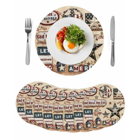 Farmhouse 4th of July Round 13 Inch Placemats Set of 8 American Country Star Rustic HeatResistant Non Slip Place Mats for Dining Table Wipeable Braided Kitchen Table Mats for Housewarming