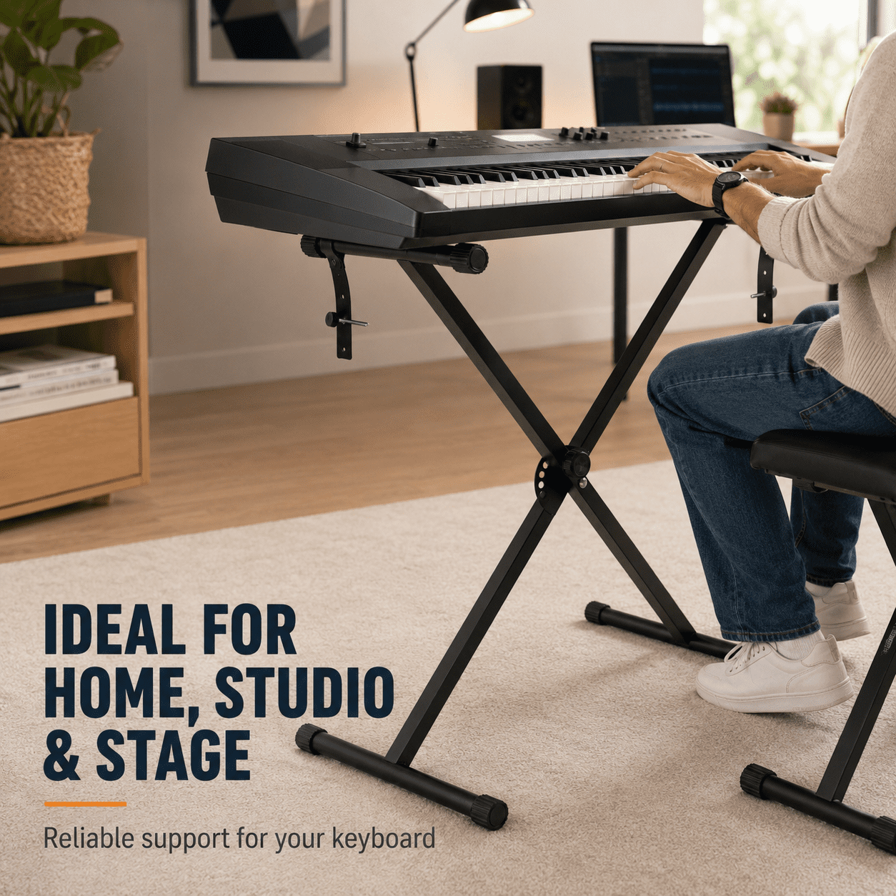 Kabuer Adjustable Single-X Piano Keyboard Stand with Locking Straps for Piano Accessory, Metal