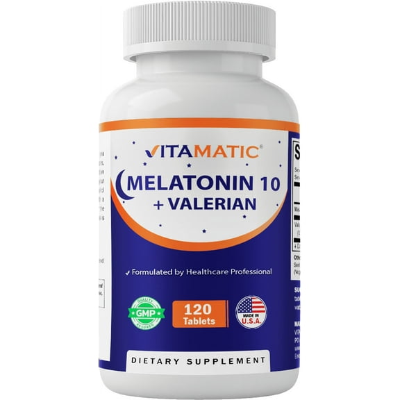 Vitamatic Melatonin 10mg with Valerian Root 4:1 Extract 250 mg 120 tablets