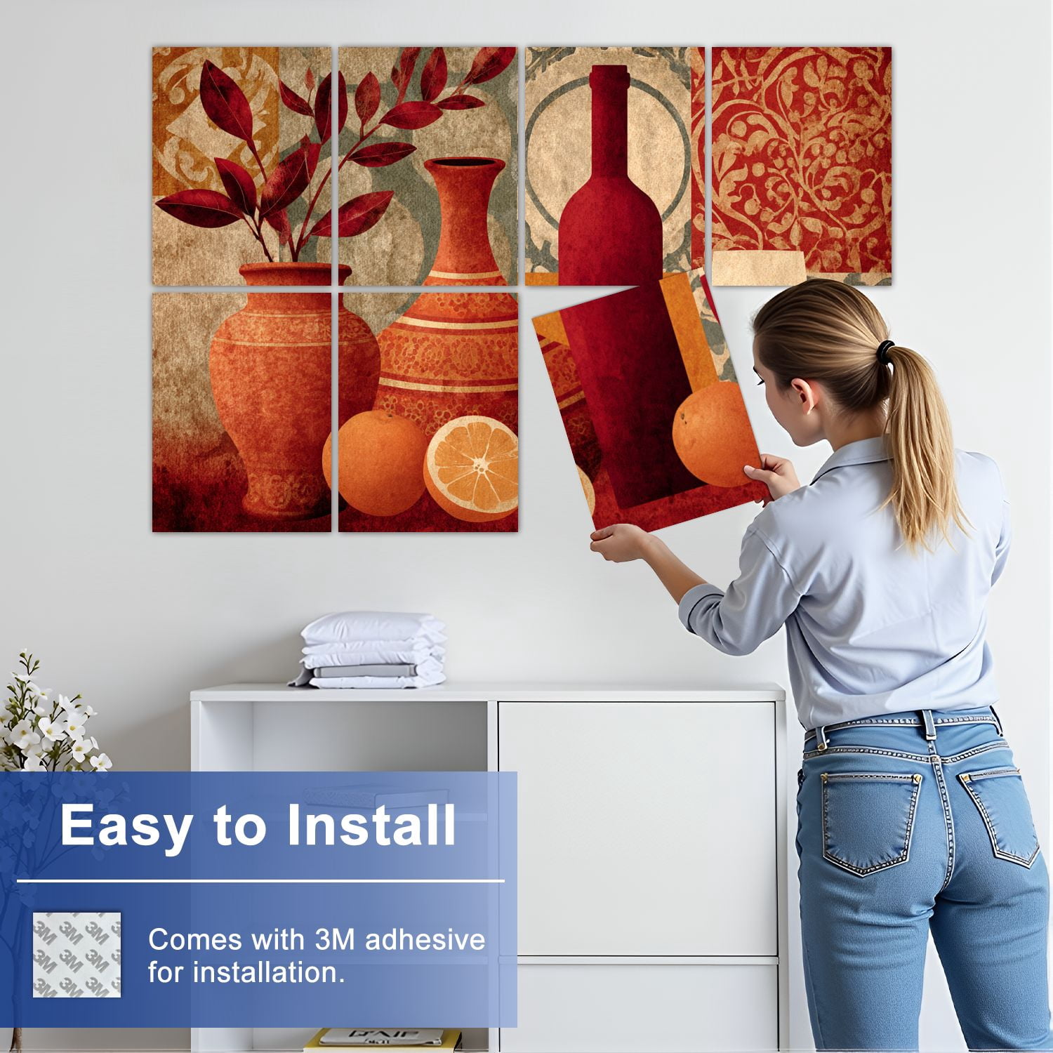8 Pack Art Acoustic Panels Sound Absorbing Kitchen Living Room Dining Room Wine Glass Mural Still Life Abstract Decorative Soundproof Wall Panels Self Adhesive for Nursery Game Room Bedroom 48"x32"