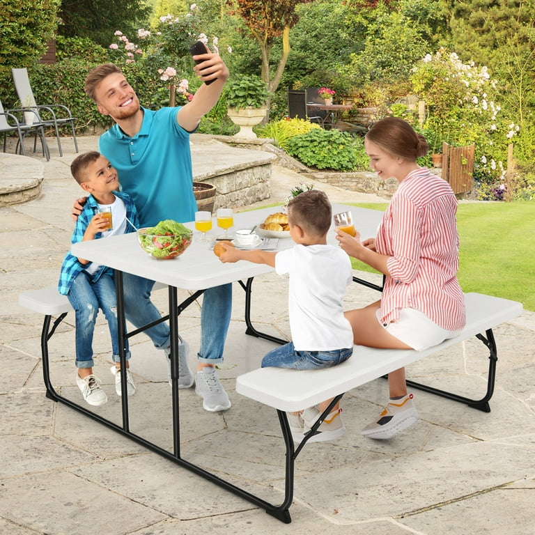 Gymax Foldable Picnic Table & Bench Set for Adults, Backyard BBQ