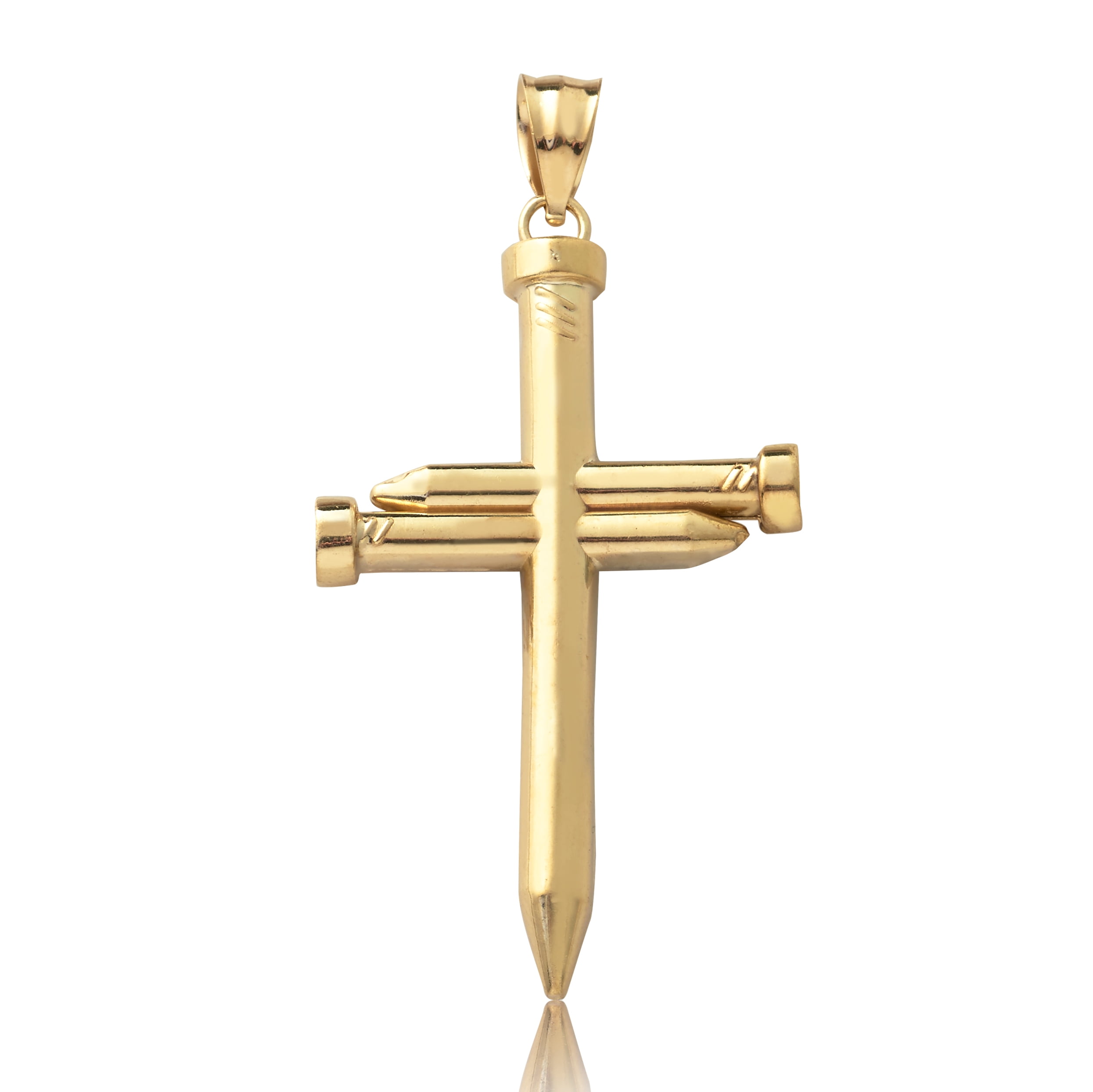 LoveBling 10K Yellow Gold Two-Tone Triple Nail Cross Charm (2.18" x 1.10")