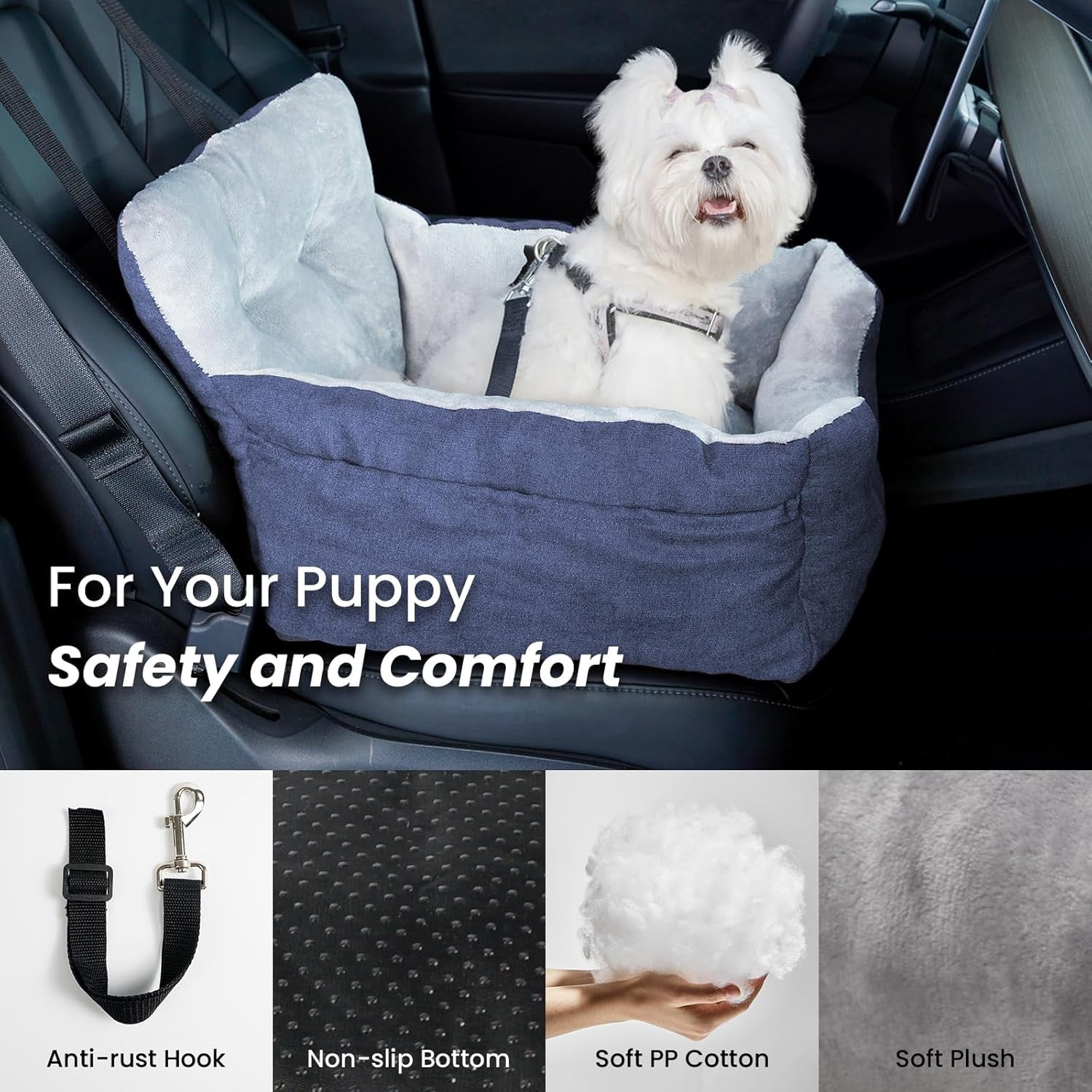 WATANIYA PET Dog Car Seat Plush and Portable Pet Booster Seat,Washable Pet Travel Carrier Bed, With Clip-on Safety Leash,Adjustable Straps for Pets up to 25lbs, Blue