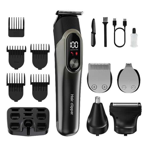 Fiudx Cortapelos Eléctrico 5 En 1 con Pantalla Digital, Recargable y Ajustable, Ideal para Peinar El Cabello y La Barba Sin Esfuerzo, Cuidado Personal En Casa E Incluye Cepillo de Limpieza.