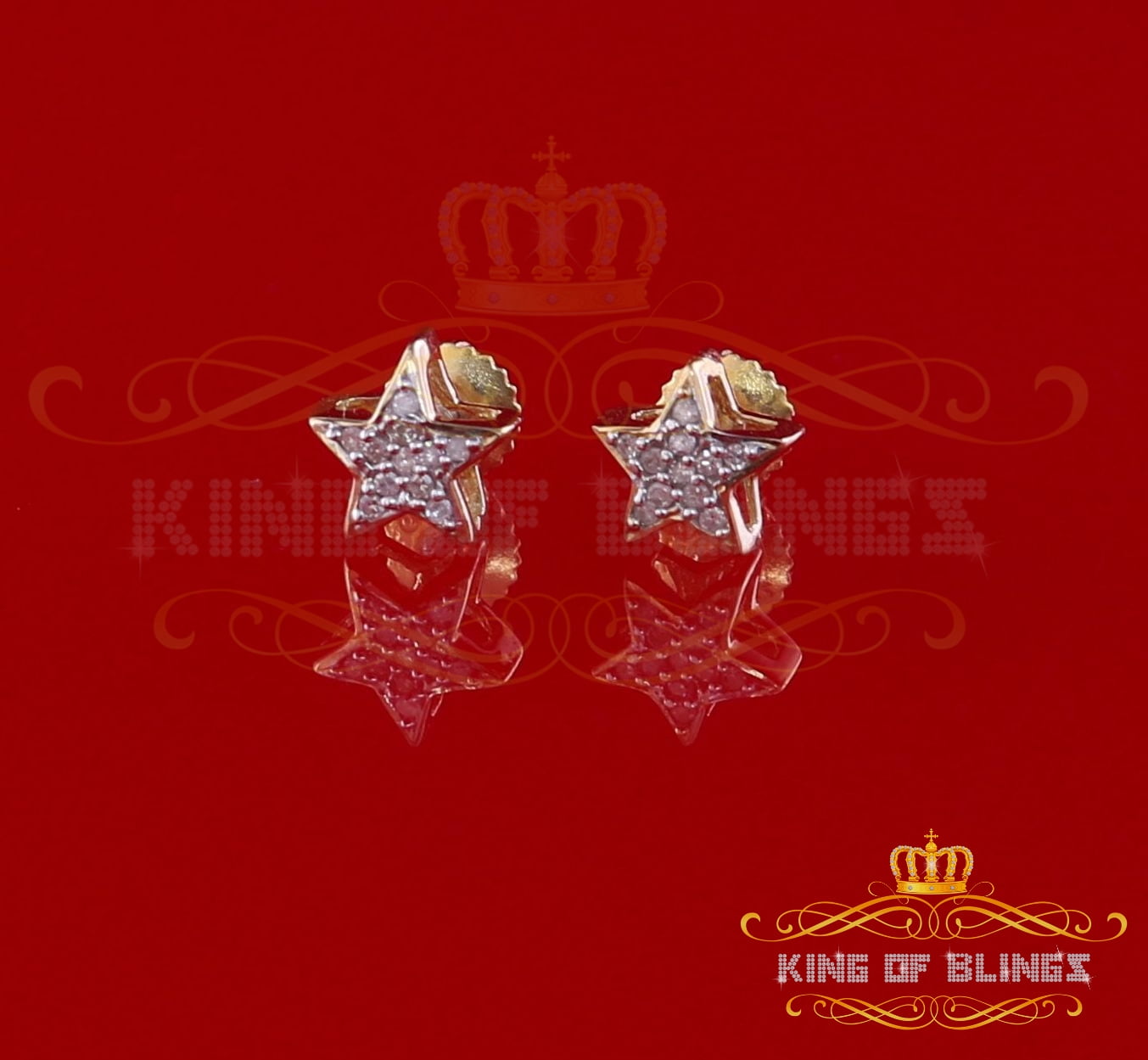 King of Bling's 925 Sterling Silver 0.10ct Diamond For Women's/ Men's Yellow Stud Star Earrings