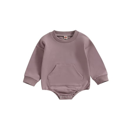 

jaweiwi Baby Toddler Fall Romper 0 6M 12M 18M 24M 2T 3T Long Sleeve Crew Neck Solid Fall Bodysuit Clothes with Pocket for Girls Boys