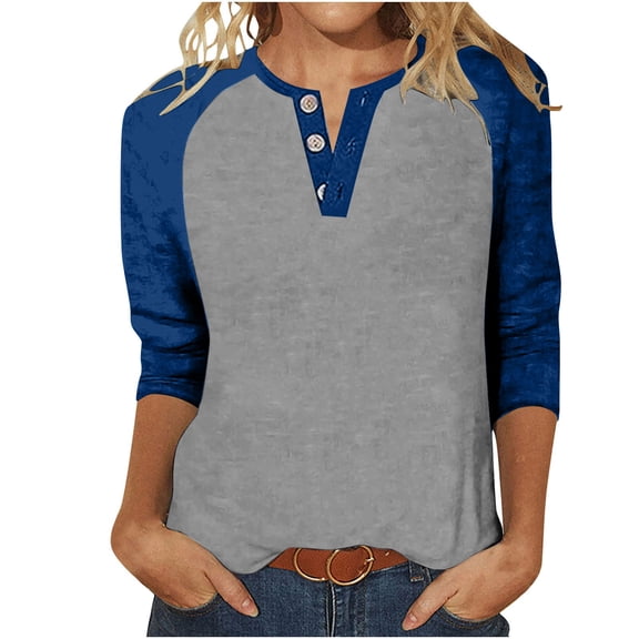 Bovxnpu 3/4 Length Sleeve Womens Tops, Casual Tunic Tops for Women Loose Dressy Summer Tees Shirts Outfits, Women's Round Neck Loose Shirt Top S