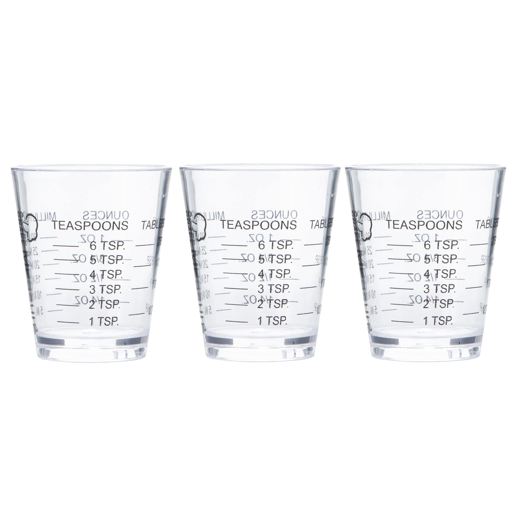 Chef Craft 1oz Plastic Measuring Cup Shot Glass Measurer - Measure in Oz, Tsp, Tbsp or mL 3 Pack