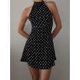 thumbnail image 3 of Argulvti Robe Courte pour Femmes à Col Licou, Imprimé à Pois, Sans Manches, Dos Ouvert, Robe Trapèze pour Quotidien, Fête, Boîte de Nuit, 3 of 9