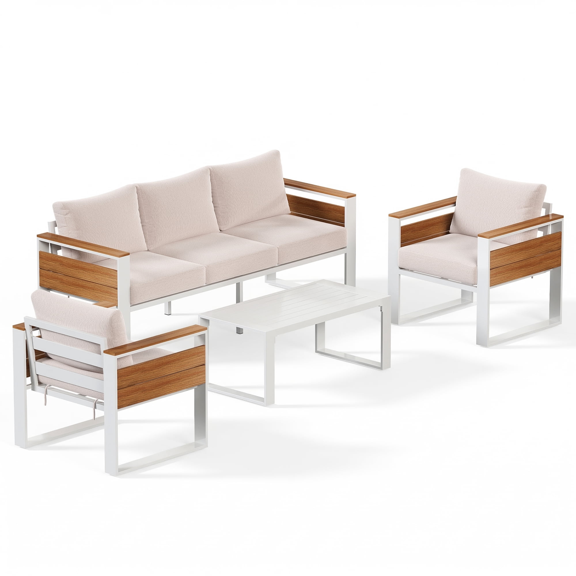 LAZZO 4-Piece Patio Conversation Set, All-Aluminum Outdoor Metal Furniture Set with Olefin Cushions & Coffee Table, Beige