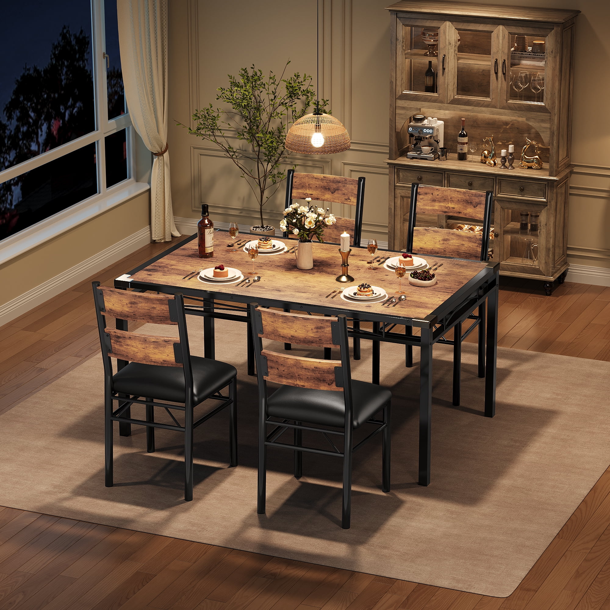 Dining Table Set for 2 with Upholstered Chairs, Wood Kitchen Table Chairs Set of 2 with Corner Protector for Small Space, Kitchen Room, Apartment