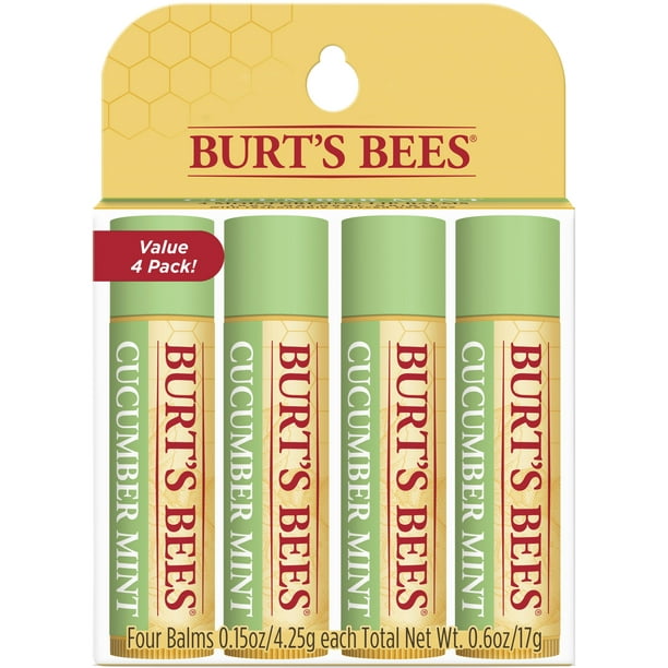 Burt's Bees 100% Natural Moisturizing Lip Balm, Cucumber Mint, 4 Count ...