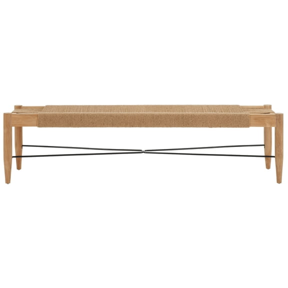 SAFAVIEH Arcana Jute Bench, Natural (Jute Rope)/Natural (Teak Wood)/Black (Metal) (64 in. W x 16.8 in. D x 16 in. H)