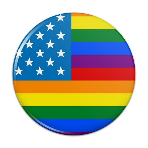 Gay Pride American Flag Rainbow Pinback Button Pin