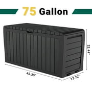 Seizeen Deck Box, 75 Gallon Resin Box on Wheels, Large Outdoor Storage Box, Outdoor Waterproof Storage Chest for Outside Furniture Cushions, Garden Tools, Black, D7226