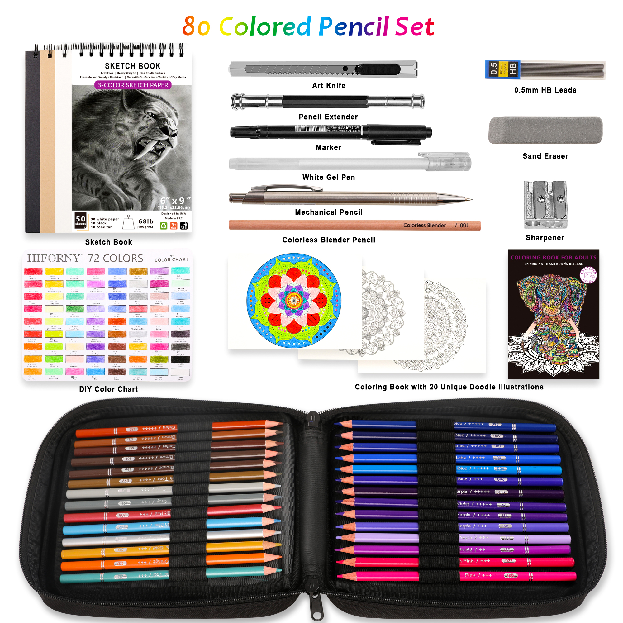 Hiforny 80-Piece Colored Pencil Set for Adults photo 2