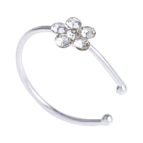 TechWave Small Thin Flower Clear Nose Ring Stud Hoop-Sparkly Nose Ring Nose Stud 20 Gauge Heart Nose Ring Hoop Heart Shaped Nose Piercing Nose Ring Stud Hoop 18g Nose Stud L Shape Non Piercing Nose