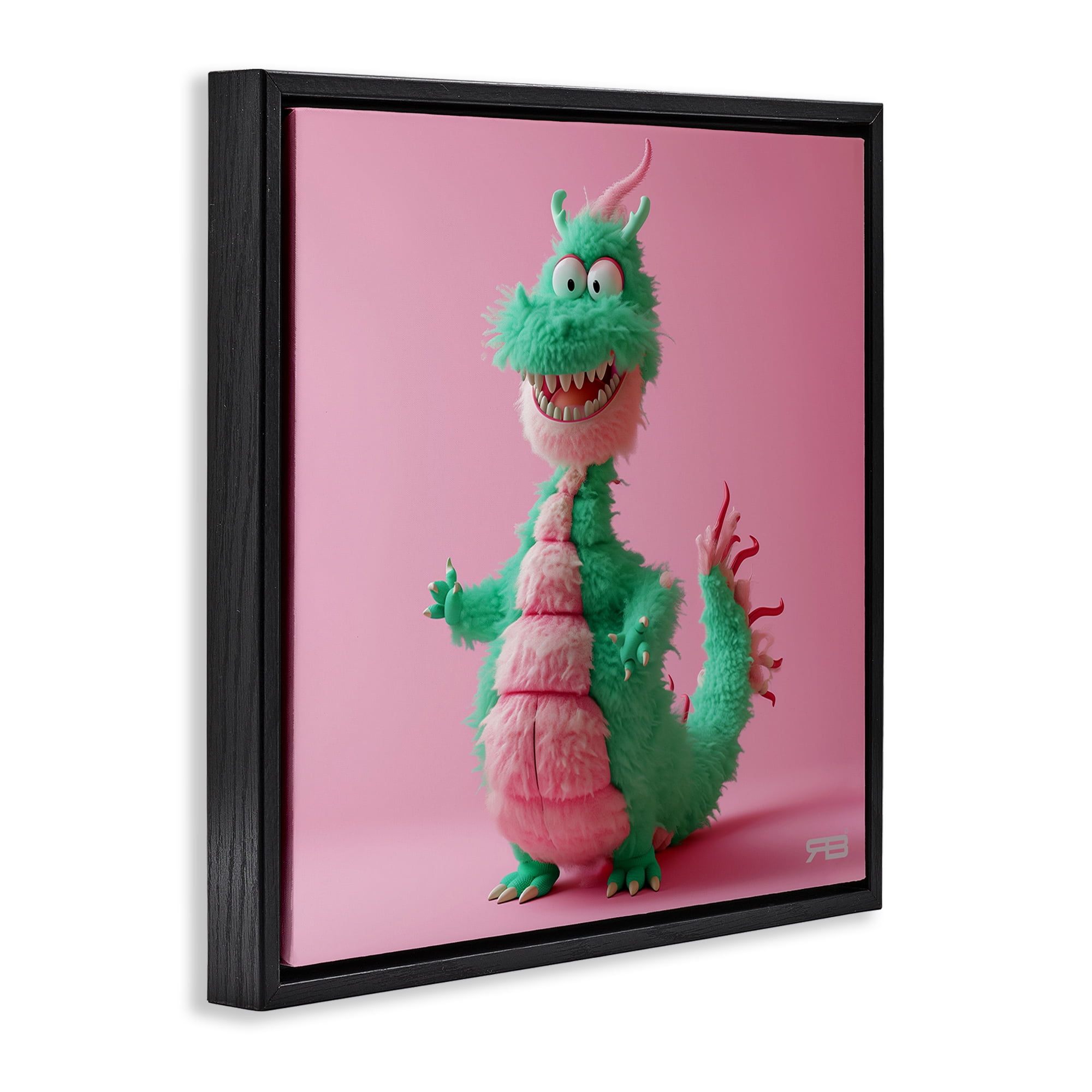 Stupell Industries Happy Green Dragon Fantasy & Sci-Fi Painting Black Floater Framed Canvas Art Print Wall Art, 25 x 25