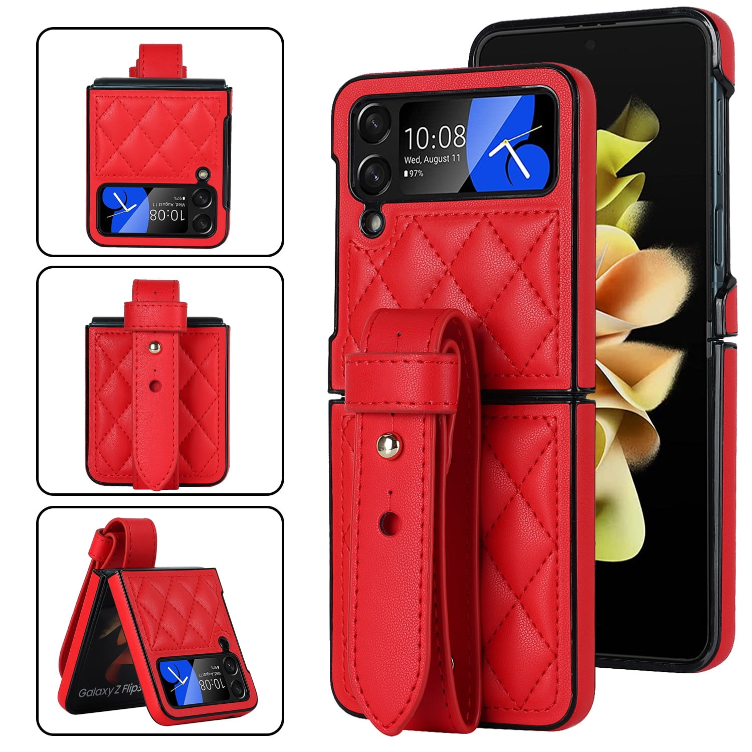 Fashion wrist strap folding phone leather case for Samsung Galaxy Z flip4