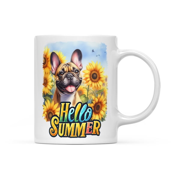 French Bulldog Hello Summer Sunshine Sunflowers Spring Retro Vintage Mug Dog Lover Gifts Coffee Tea Cup - 00008