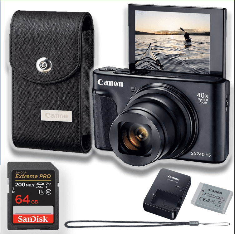 Canon PowerShot SX740 HS Digital Camera (Black) with 2 Pack 64GB