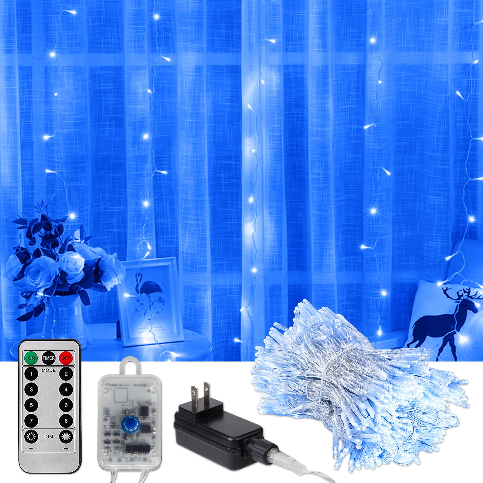 600 LEDs Curtain Light with Remote, Blue