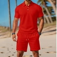 thumbnail image 2 of Migroa Mens Casual 2 Piece Outfits Lounge Sets Lightweight Breathable Golf Short Sleeve And Drawstring Shorts Outfits For Beach Vacation Red Xl, 2 of 3