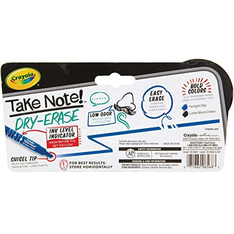 Crayola 2020839 Take Note Dry Erase Markers with Chisel Tip, Blue &  Black - Set of 2 