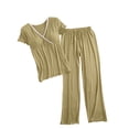 thumbnail image 3 of Loopsun Pajama Sets for Women, Maternity 2 Piece Sets, Women's Solid V Neck Short Sleeve and Full Length Pants 2 Piece Maternity Sets Yellow, M, 3 of 4