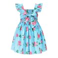 thumbnail image 3 of HILEELANG Toddler Girl Summer Dress Floral Ruffled Sleeve Backless Tie Back Crew Neck Sundress 8 Years, 3 of 7