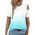 thumbnail image 5 of Womens Cold Shoulder Tops 2025 Summer Trendy Gradient/Solid Color Dressy Casual T-Shirts Crewneck Ladies Going Out Tunic Blouses, 5 of 6