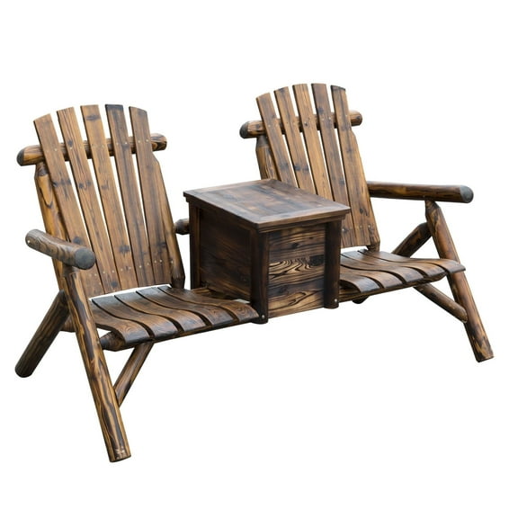 Adirondack Double Chair Loveseat with Ice Bucket, Rustic Outdoor Furniture