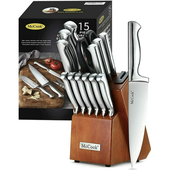 McCook MC29 Knife Sets,15 Pieces German Stainless Steel Kitchen Knife Block Sets with Built-in Sharpener