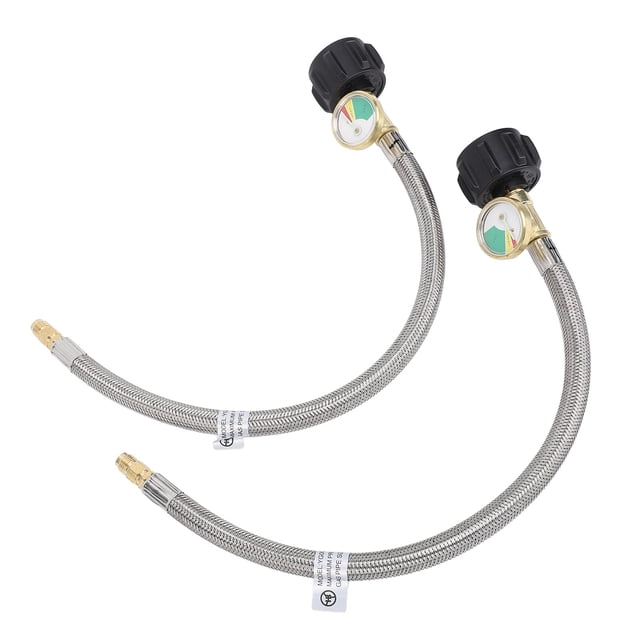 RV Pigtail Hose, Easy To Operate RV Hose 15 Inch Real Time Monitoring 350 PSIG 1/4in Male NPT QCC Type1 Inlet with Gauge for Outdoor