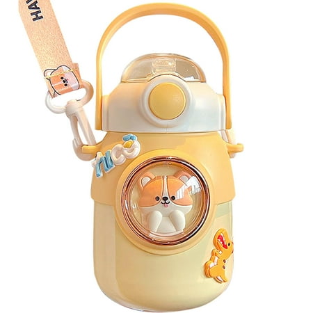 

Thermos Water Bottle | Lovely Stainless Steel Water Bottle With Straw | Vacuum Insulated Steel Metal Bottles With Strap Reusable Leak Proof BPA Free Flask For Gym Travel Sports