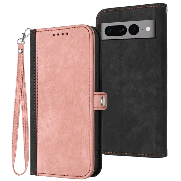 TECH CIRCLE for Google Pixel 8 Pro, Google Pixel 8 Case ,Classic Retro PU Leather Shockproof Magnetic Flip Cover Card Holders Wallet Purse Shell,for Men Women,for Pixel 8 Pro Slim Case - Pink